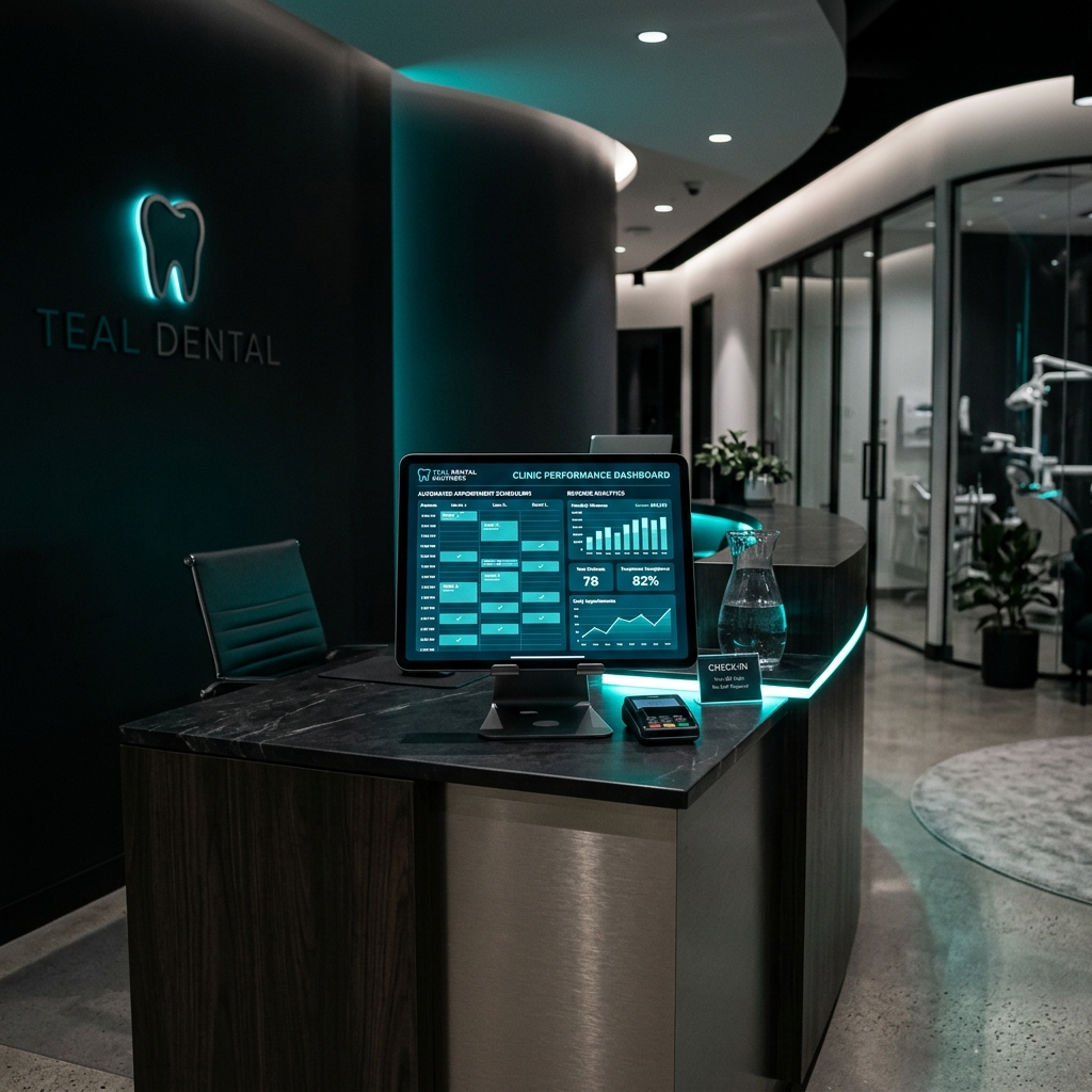 Modern dental clinic automated front desk with AI-powered scheduling dashboard
